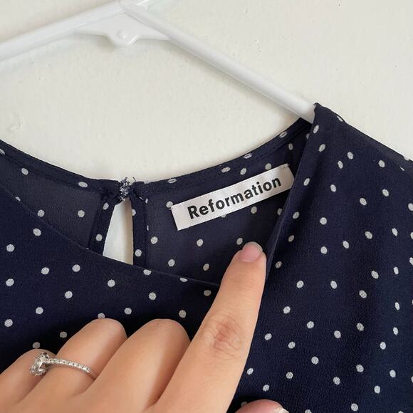 Reformation Gracie Navy Blue Polka Dot Mini Dress SIZE 4 EUC Retro Classic - Picture 8 of 14